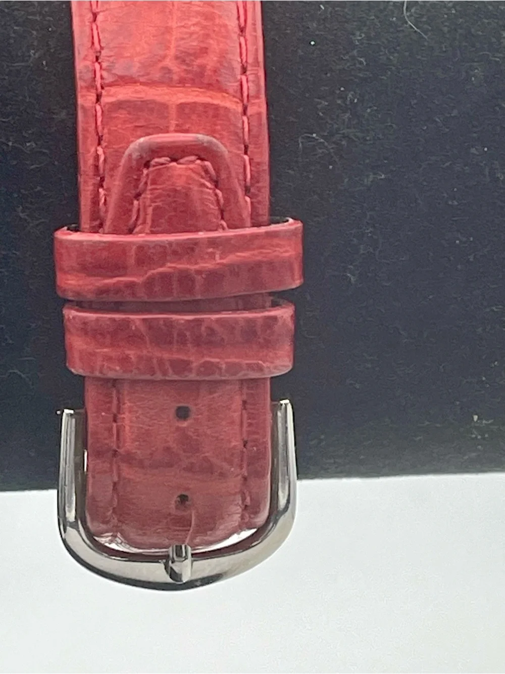 Suzanne Somers Watch with Floating 4 Rhinestone Butterflies. Red Leather Band